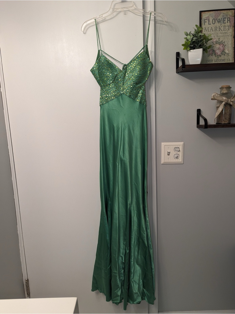 Emerald Green Beaded Open Back Formal Maxi Dress